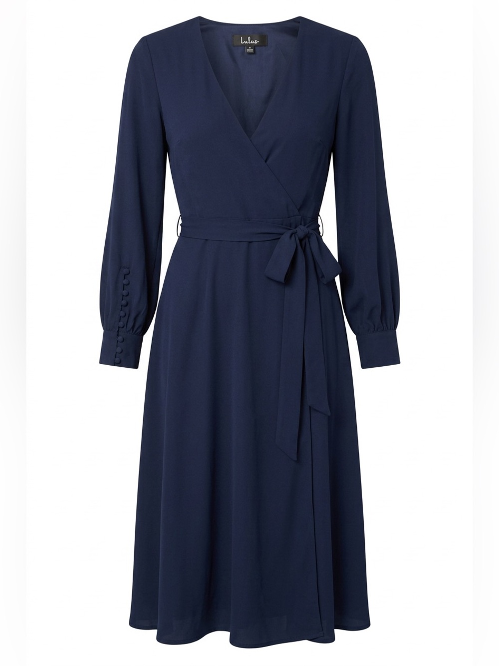 Lulu's Navy Long Sleeve Wrap Dress